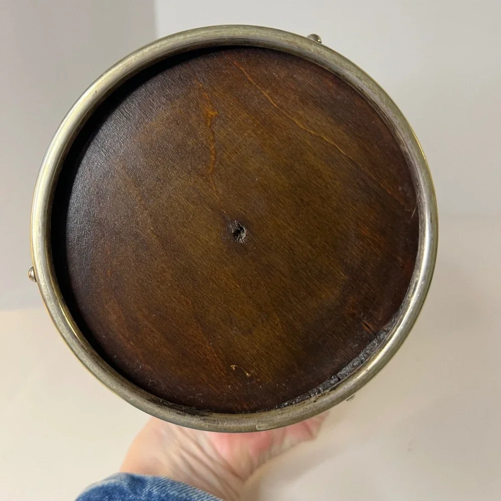 Antique English Oak & Silverplate EPNS Biscuit Barrel Lid‎ Handle Flaw